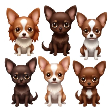 Girl with natural red hair, chocolate Chihuahua longhair, black Chihuahua with lop ears, beige brown black Chihuahua, chocolate Merle Chihuahua with one prick ear, one lop ear sticker