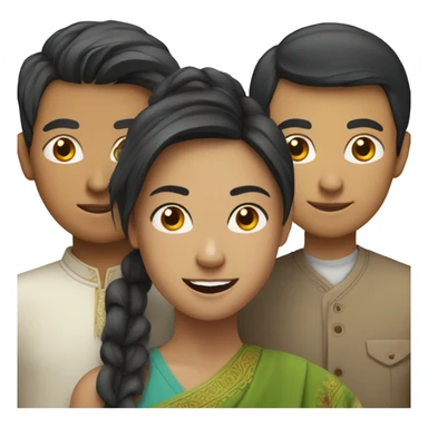 a young chinese woman, a young indian man, and a young white man sticker