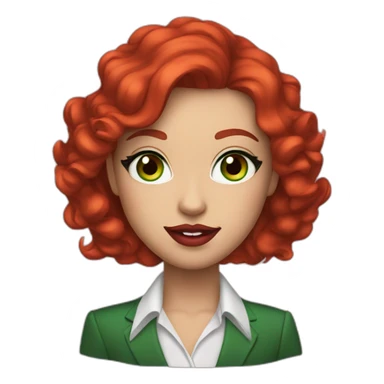 Green eyes, red hair canadian with formal clothes and red lipstick and makeup sticker