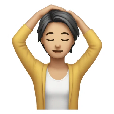 person using computer, hand behind head sticker