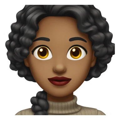 Woman with black wavy hair. Medium skin with yellow golden undertone. Big Brown Eyes. Red Lipstick sticker