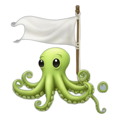 cute kraken hanging a white flag sticker