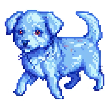 blue dog running in pixel art style sticker
