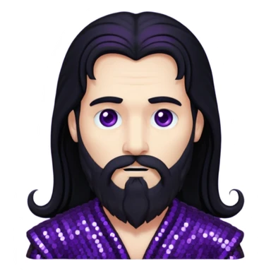 Pluto, God of Death from Gods and Goddesses with long black hair and beard, deep purple sequin outfit sticker