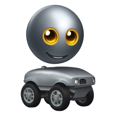 Metal ball with oval-shaped eyes driving on 4 car wheels sticker