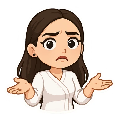 Create a chibi sticker of the girl from the reference image with a questioning expression and gesture like 'what the heck?'. Use 3D bitmoji style with a white outline and transparent background. sticker