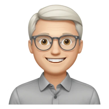 30 yr old pale white man, white/grey side swept stylish hair, round glasses, big smile, white teeth, handsome, longer hair, thin glasses, dress shirt sticker