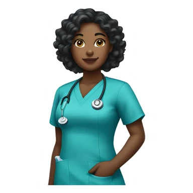 black woman wearing nursing scrubs with curly long black hair sticker