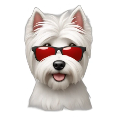 Humano con pelo de punta y gafas rojas y un perro westie sticker