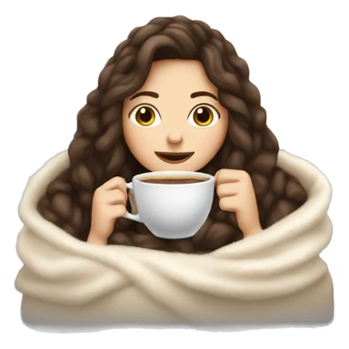 Brunette white girl inside a fluffy blanket sipping coffee sticker