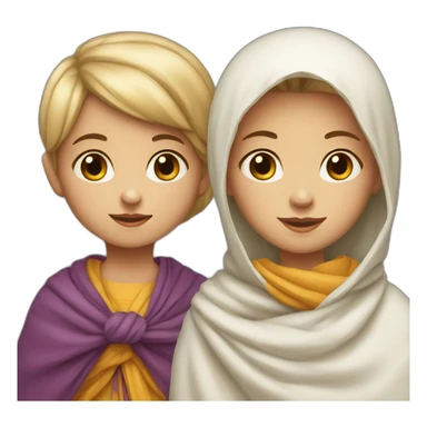 A young girl, one and a half years old, is white, wearing a shawl on her neck. sticker