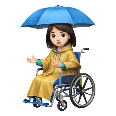 Girl with dark hair  in a wheelchair with rain poncho mad with raining  sticker
