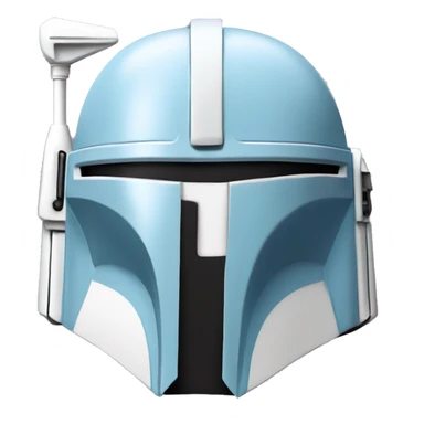 Baby blue and white colored Mandalorian helmet with antenna sticker