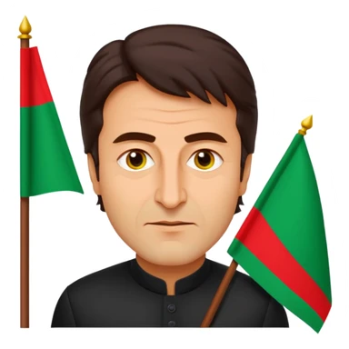 Imran Khan, emoji-style portrait:
- ⚡ recognizable face
- 🎯 holding green‑and‑red PTI flag
- Bold lines, flat vibrant colors
- Square 512×512 px, transparent background
- Expression: determined, charismatic, proud
- Minimal, clean style sticker