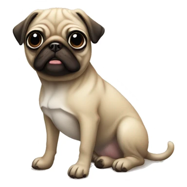 Tall slim pug with dark brown eyes sits on the floor  sticker