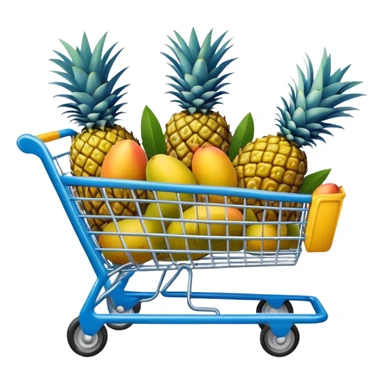 pineapples, mango and passion fruit in a blue Shopping cart  sticker