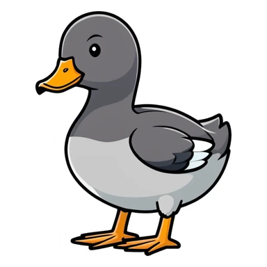 black coot bird, a duck with black feathers, white beak, and grey legs sticker