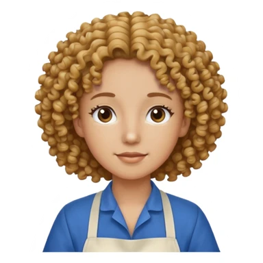 person with curly hair in blue apron sticker