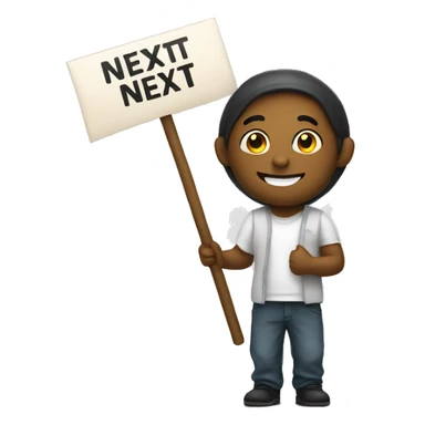 a slight smile emoji holding a banner that says NEXT sticker