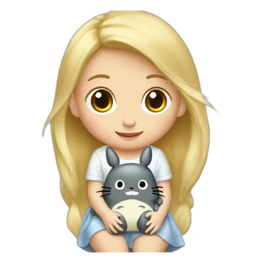 bébé fille blonde décoiffée assise avec une peluche Totoro  sticker
