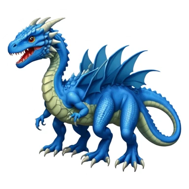 blue hydra, strong reptilian body, like a dinosaure, not like a snake, dragon characteristics,  with 3 heads rising from its neck sticker