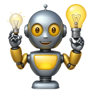 “A happy robot emoji holding a light bulb.” sticker