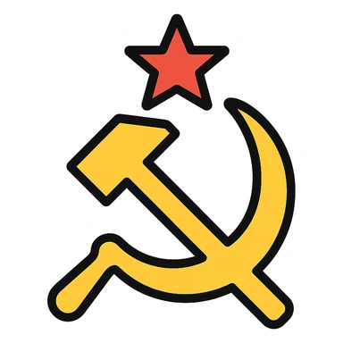 communist symbol, vibrant and eye-catching, lineal color icon with black outlines sticker