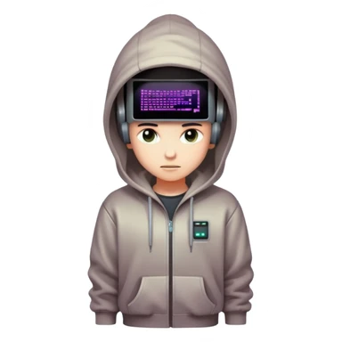 A retro-futuristic character with an old CRT monitor as a head, glowing screen, pixel glitch effects, casual hoodie or jacket, cozy cyberpunk vibe sticker