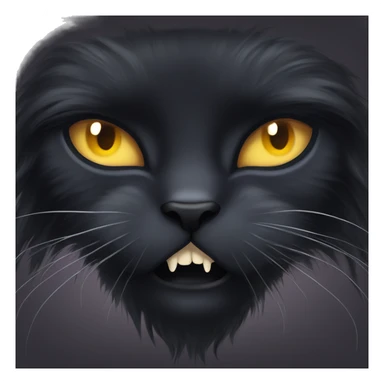 Long haired black cat with fangs showing sticker