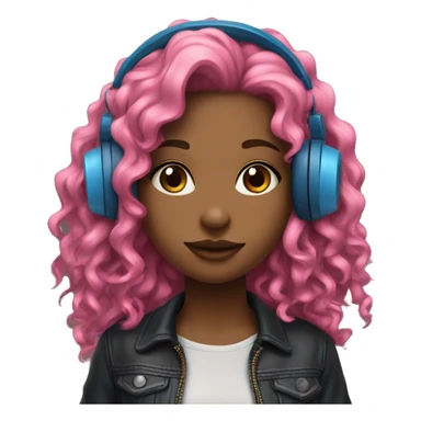 hotgir; rock; leather; girl; pink and blue long curly hair with headphones realisitc  sticker