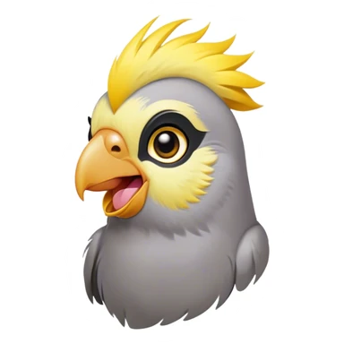 Cinematic Comical Cockatiel Portrait Emoji, Head tilted dramatically with an exaggeratedly amused expression, featuring a striking grey fur with bold yellow accents and a flamboyant crest, wide, expressive dark eyes filled with playful disbelief, Simplified yet hilariously expressive features, highly detailed, glowing with a slightly sassy glow, high shine, dramatic yet playful, stylized with an air of cheeky mischief, bright and endearing, soft glowing outline, capturing the essence of a spirited and over-the-top cockatiel, so meme-worthy it feels like it could side-eye its way into internet fame instantly! sticker