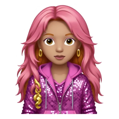 Ice Spice, Rapper (b.2000) with long ginger hair, pink sequin outfit sticker