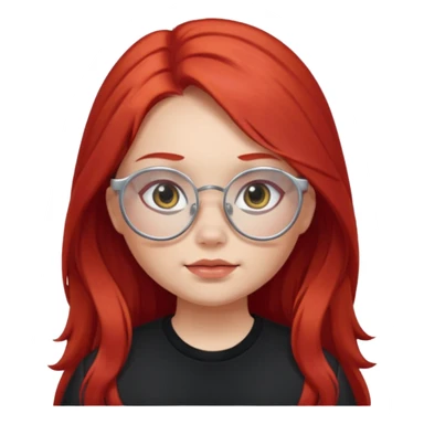girl with chubby cheeks, long red hair, and silver glasses. Black clothes sticker