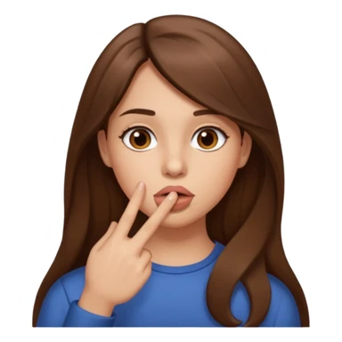 Emoji Fille cheveux long et brun yeux brun avec un doigt dans la bouche comme le truc baka sticker