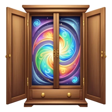 magical vanishing cabinet with doors partially open showing mystical energy inside sticker
