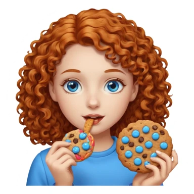 A girl eating a cookie with curly ginger hair and blue eyes sticker