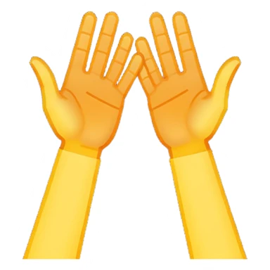 Pixel art emoji, two hands up, 8-bit style, energetic yellow and orange glow, simple white background, iconic dance music aesthetic. sticker