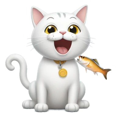 happy cat eat fish sticker