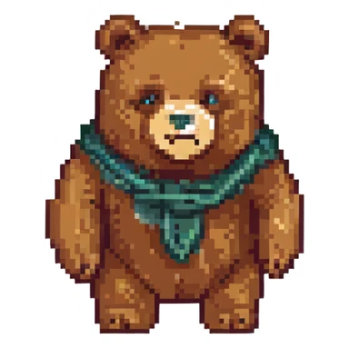 pixel art of a bulky bear with a facial wound sticker