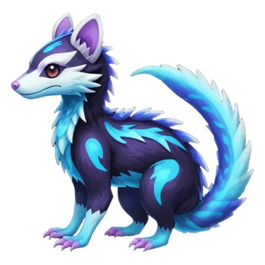 Colorful bioluminescent dark abysmal abyssal neon-glowing Trico-Sergal-Furret-Ferret-Wickerbeast-Vernid-fusion-Fakemon-animal-hybrid-creature, full body sticker