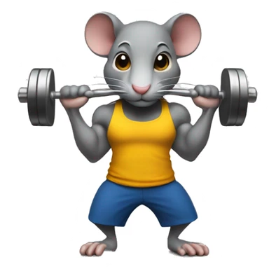Create an emoji of a rat lifting weights with a determined expression. Make it look like a true gym enthusiast.Using a uniform of the brand "Alter"  sticker