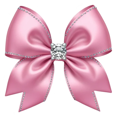 Cutesy pink bow emoji. Shiny baby pink satin ribbon. It's silver glitter sparkles on it. Shiny with rhinestones and shadowed to look three-dimensional sticker