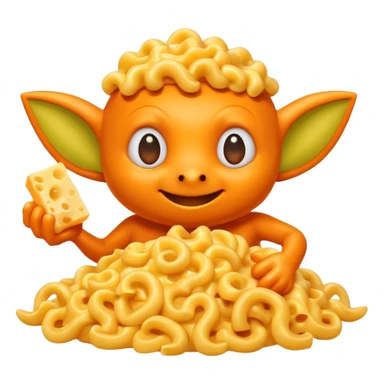 Cheddar Goblin covered in macaroni and cheese sticker