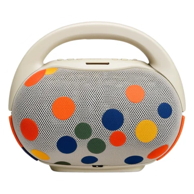 Highly minimalist JBL Clip 4 portable speaker, abstract shape with simplified camo spots, iOS emoji style sticker