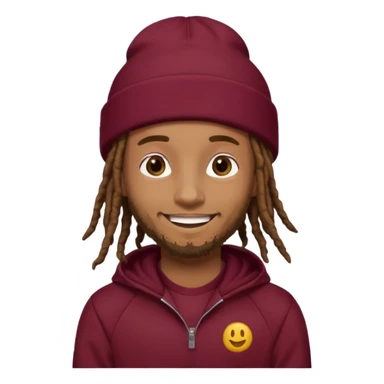 Animate a caramel skinned male with brown dreads and a tan beanie with a burgundy tracksuit on sticker