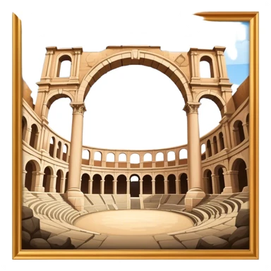 Cinematic Realistic Pula Arena Landmark Emoji, presenting the grand Roman amphitheater with towering stone arches. sticker