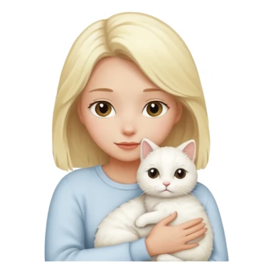 ["Blonde woman hugging a small white cat."] 546464564 sticker