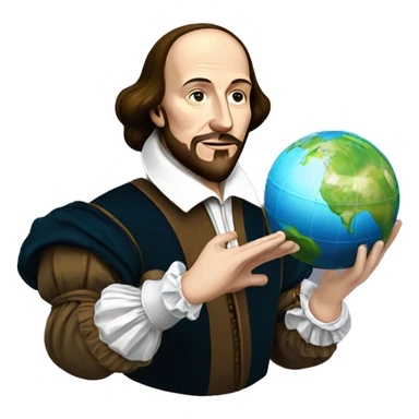 William Shakespeare holds the earth in his hands sticker