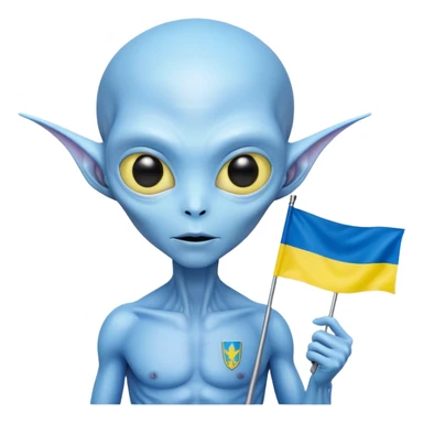 alien with Ukraine flag sticker