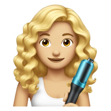 blonde girl that is curling her hair with a curling iron sticker